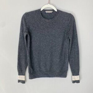 Everlane Cashmere Sweater Gray White Cuffs Crew Neck Womens XS